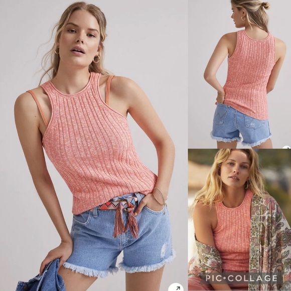 Anthropologie Tops - By Anthropologie Coral Marled Knit Ribbed Tank Top